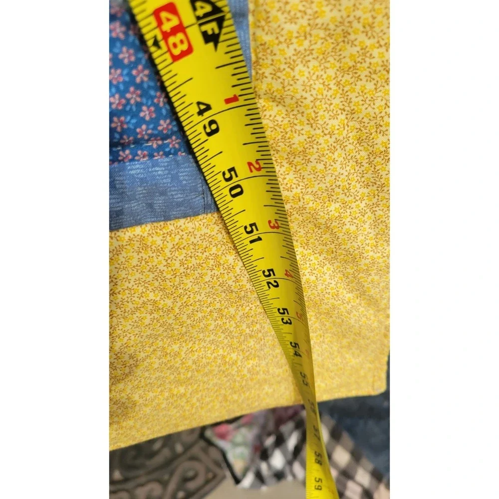 Vintage Baby Crib Quilt 40x56 Yellow Blue Patchwork Tumbling Blocks